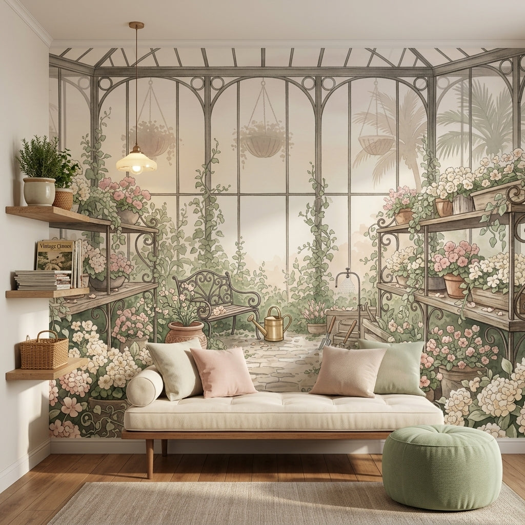 Greenhouse Wallpaper Floral Garden Removable Wrought Iron Wall Decor