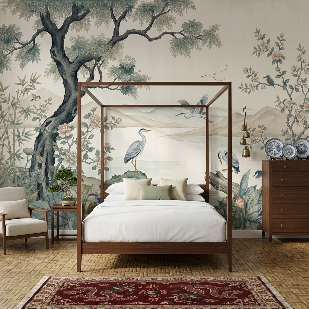 Scenic Landscape Wallpaper Lakeside Misty Mountains Removable Wall Decor