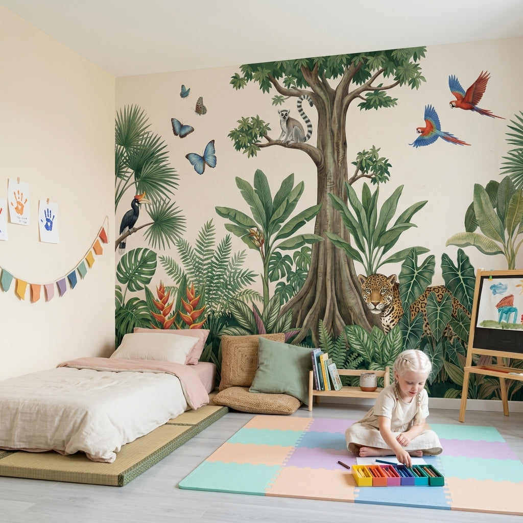 Tropical Jungle Wallpaper Rainforest Landscape Botanical Illustration Wall Mural