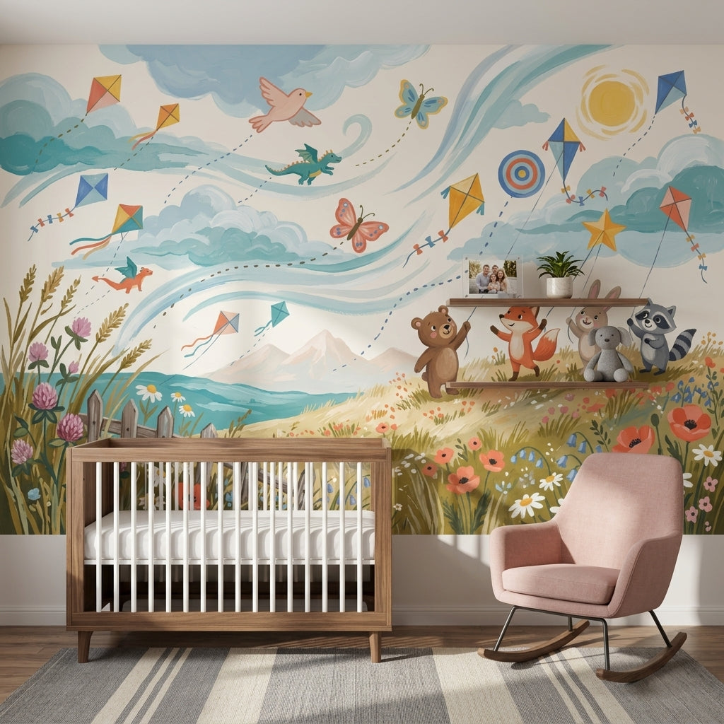 Whimsical Wallpaper Bright Pastel Landscape Wall Mural