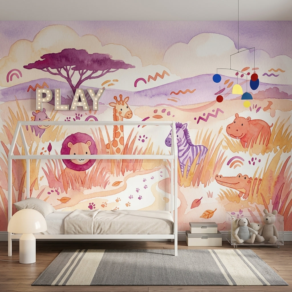 Tree Silhouette Wallpaper Safari Animals Nursery Removable Wall Decor