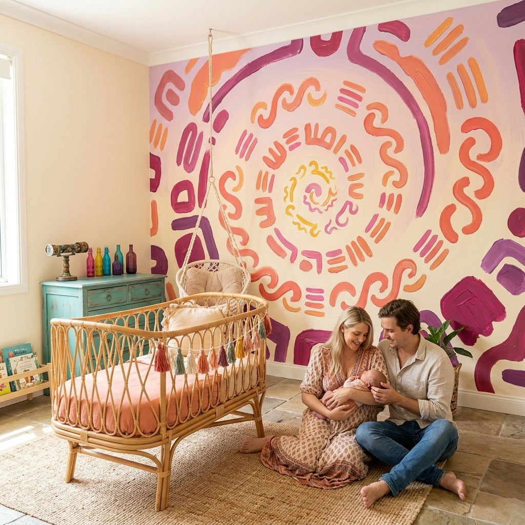 Abstract Spiral Wallpaper Hand Painted Brushstrokes Boho Modern Wall Mural