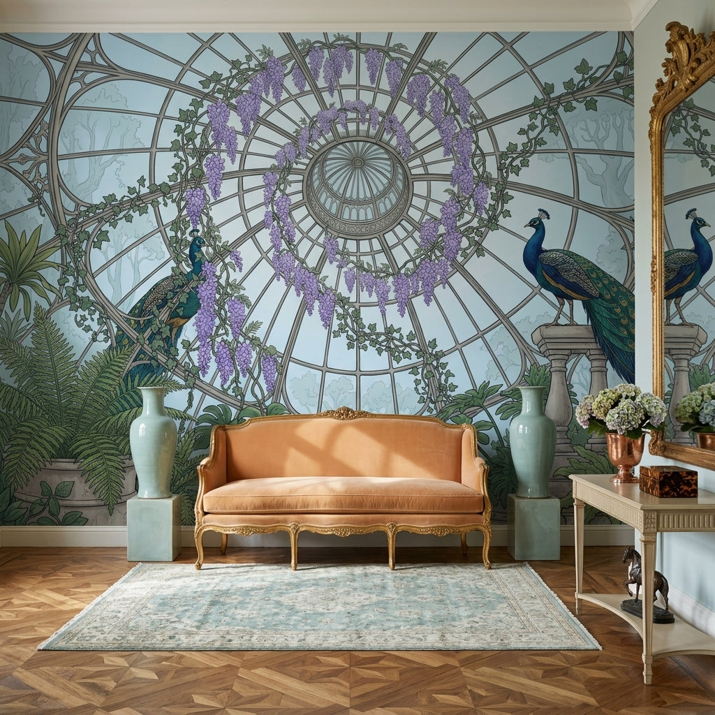 Conservatory Dome Wallpaper Glass Greenhouse Removable Peacocks Wall Decor