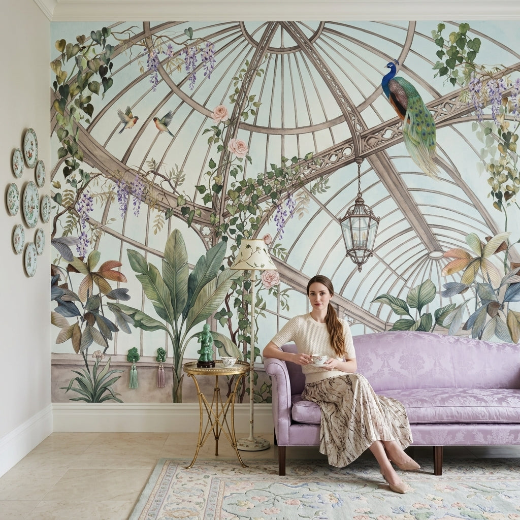 Conservatory Wallpaper Greenhouse Dome Removable Botanical Vines Wall Decor
