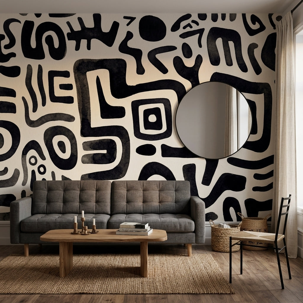 Ink Wash Wallpaper Black And White Removable Organic Shapes Wall Decor
