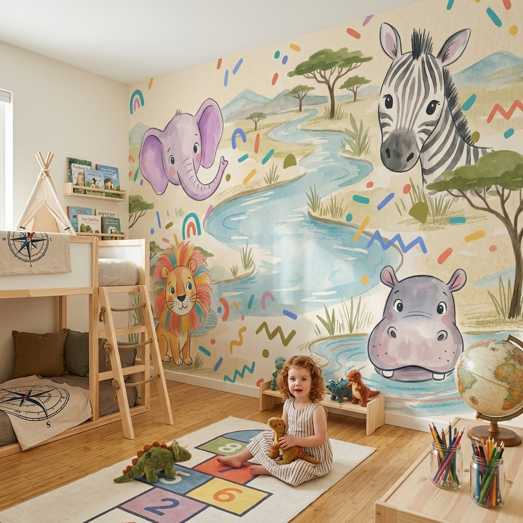 Safari Wallpaper Savanna Landscape Watercolor Removable Wall Decor