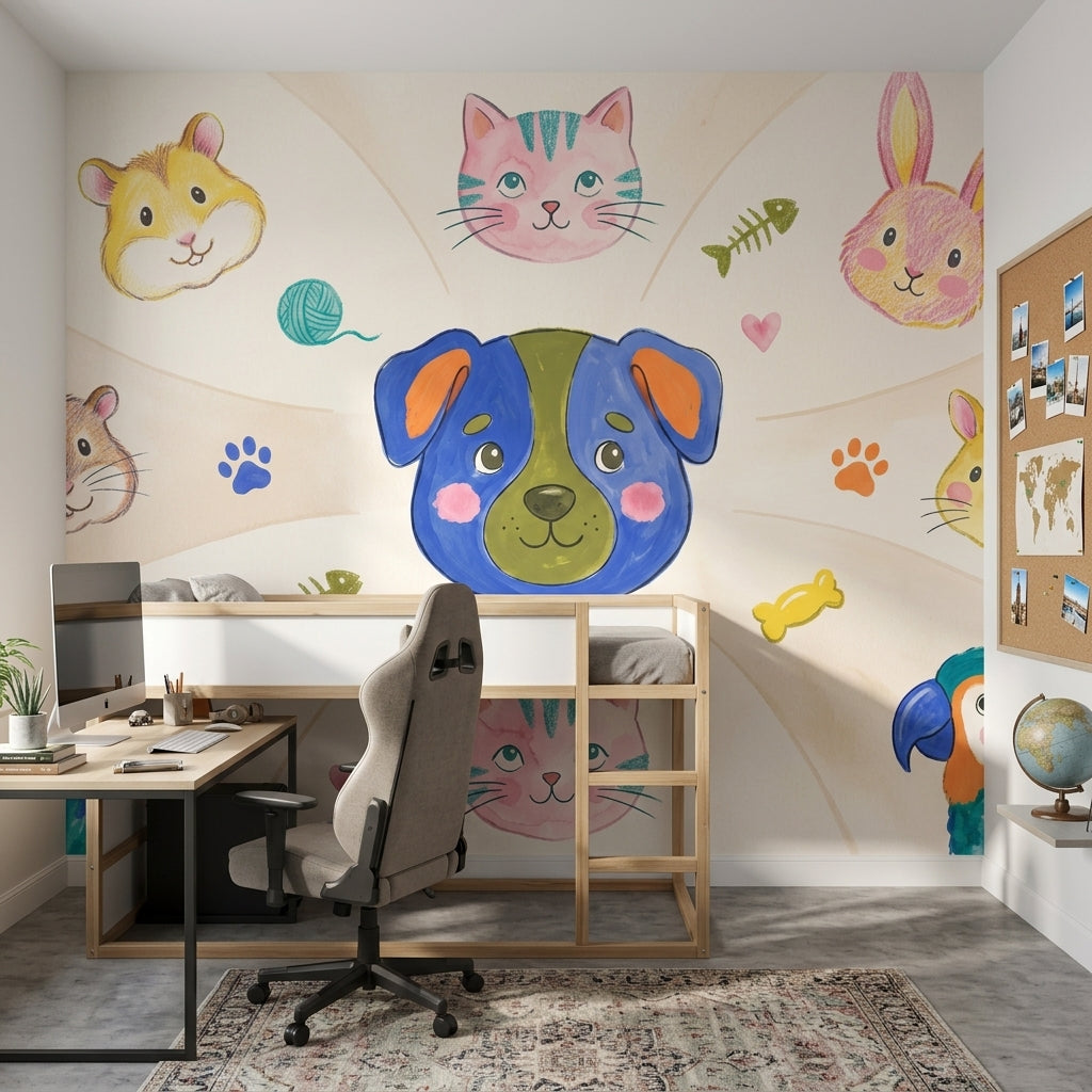 Kids Wallpaper Cartoon Pets Cute Animals Wall Mural