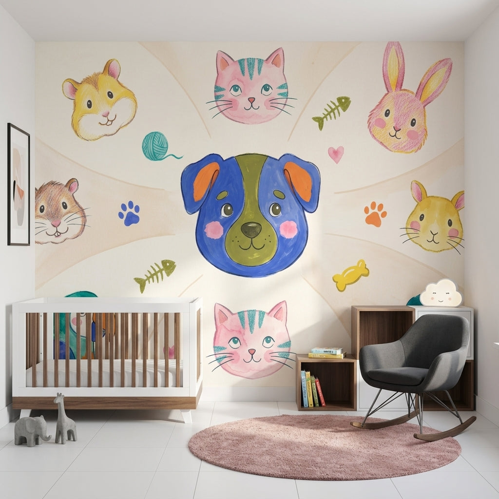 Kids Wallpaper Cartoon Pets Cute Animals Wall Mural