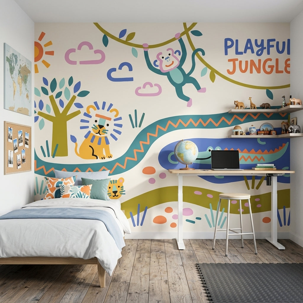 White Background Wallpaper Jungle Vibe Removable Wall Decor