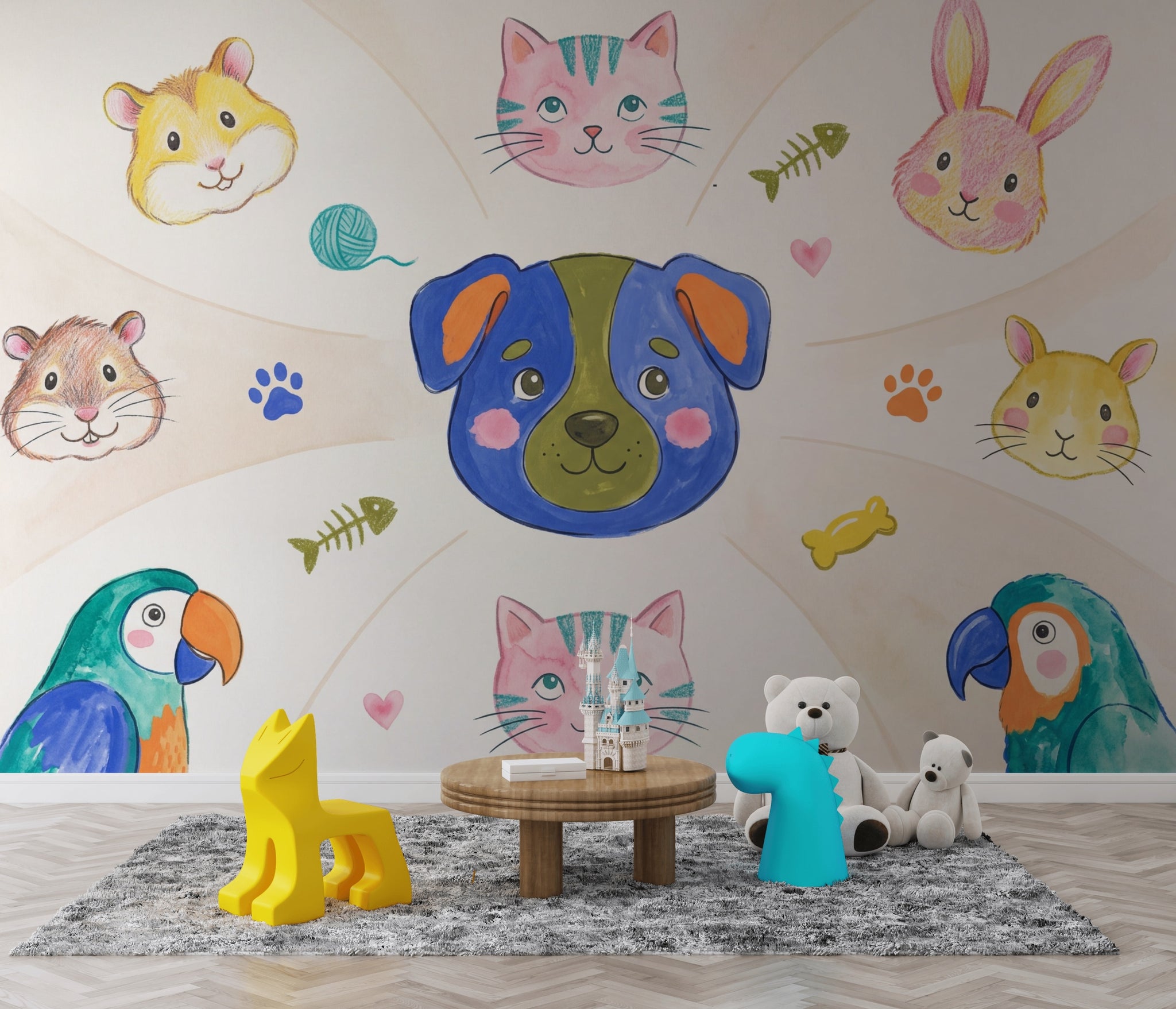 Kids Wallpaper Cartoon Pets Cute Animals Wall Mural