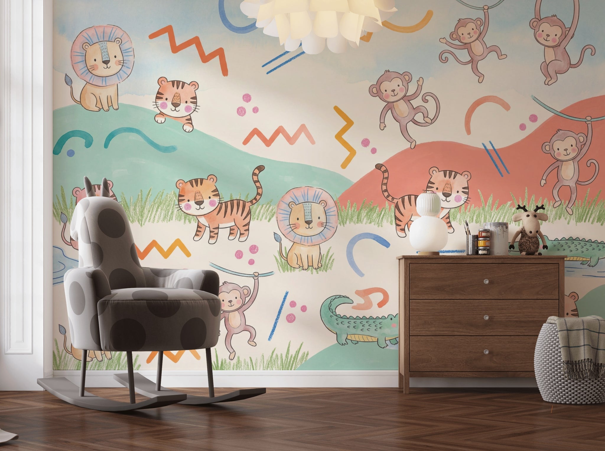 Jungle Safari Wallpaper Playful Nursery Removable Wall Decor
