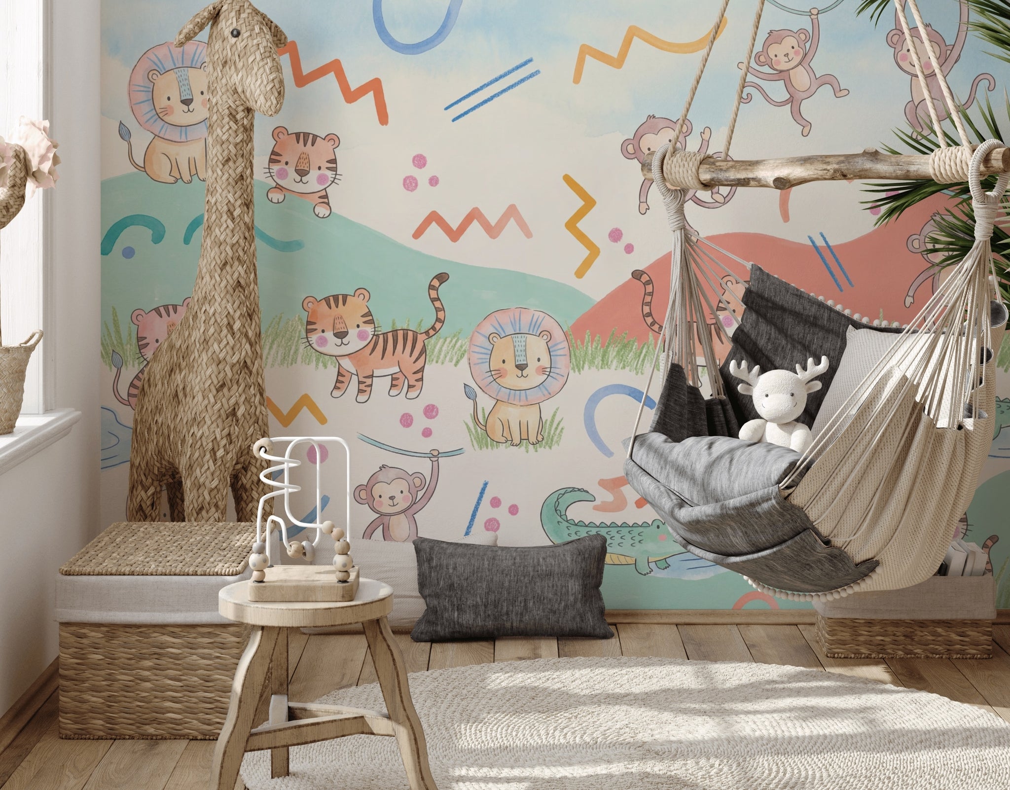 Jungle Safari Wallpaper Playful Nursery Removable Wall Decor