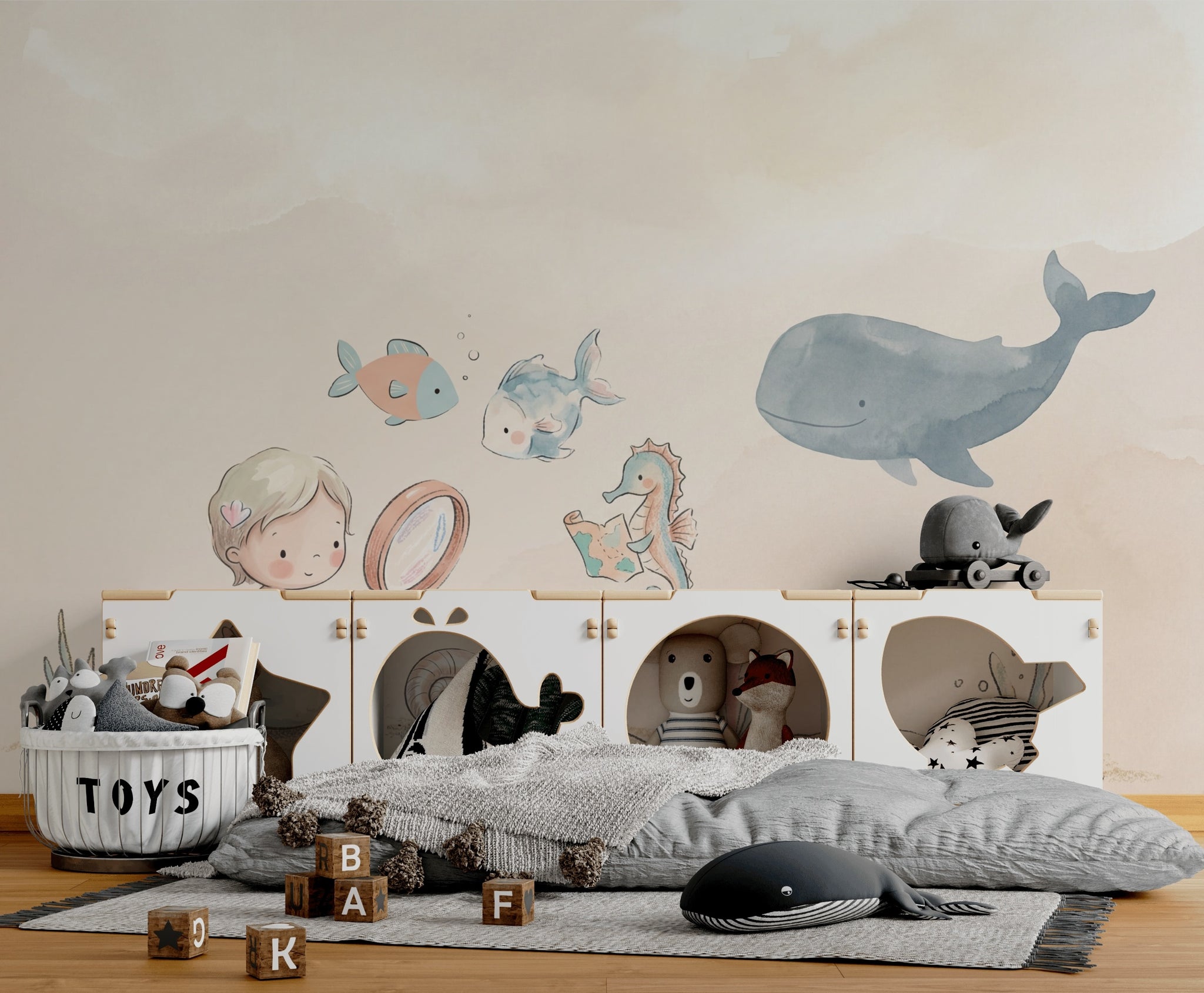 Underwater Wallpaper Mermaid Removable Watercolor Wall Decor