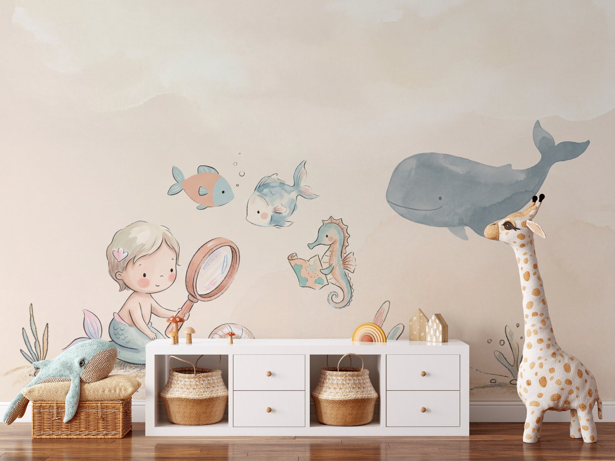 Underwater Wallpaper Mermaid Removable Watercolor Wall Decor