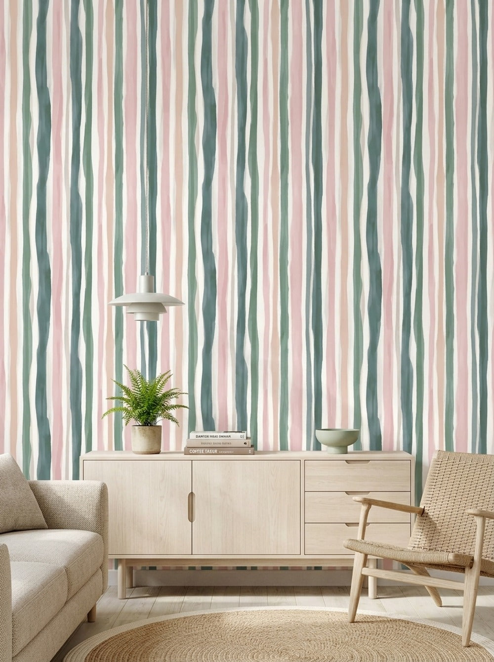 Abstract Stripes Wallpaper Watercolor Vertical Bands Decorative Mural