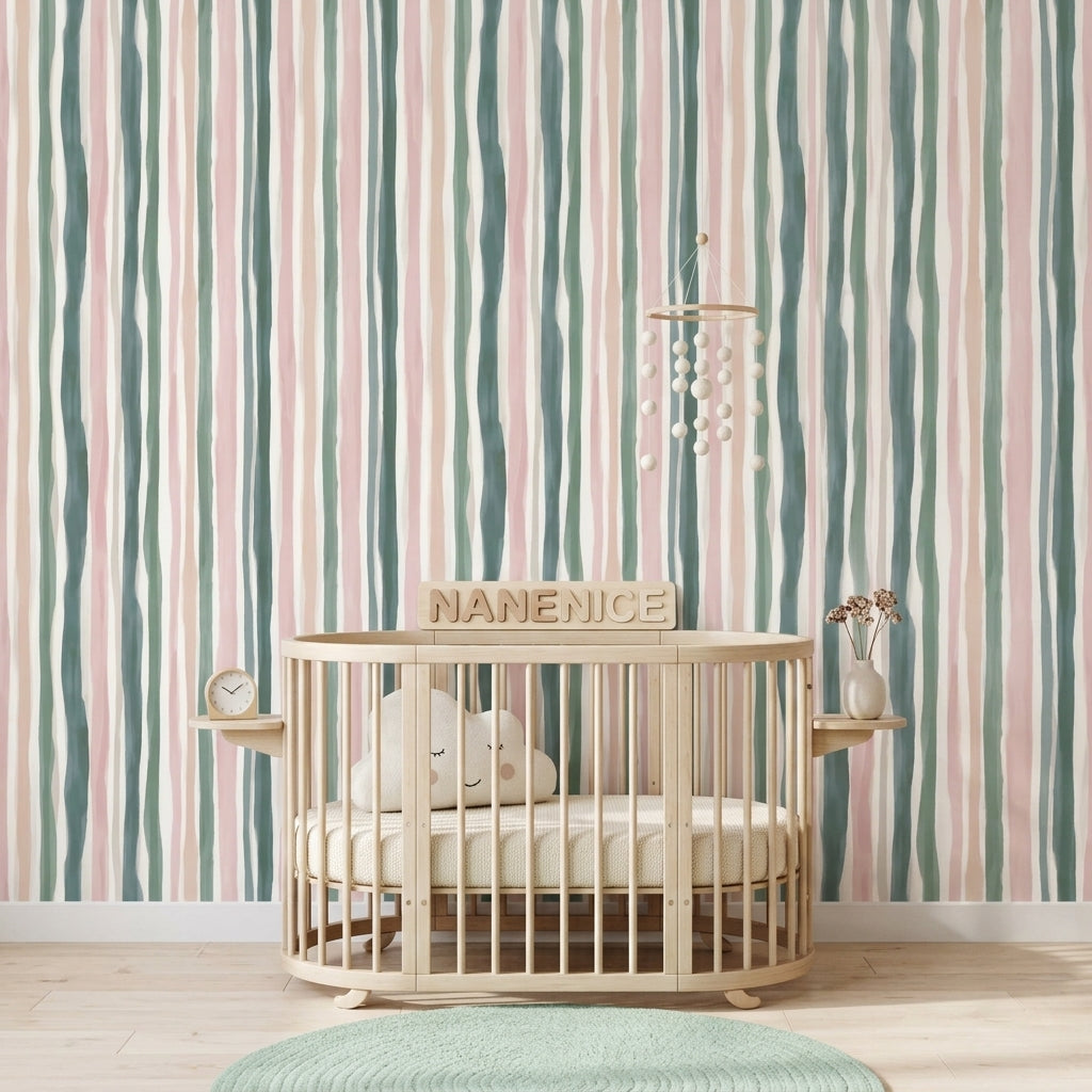 Abstract Stripes Wallpaper Watercolor Vertical Bands Decorative Mural