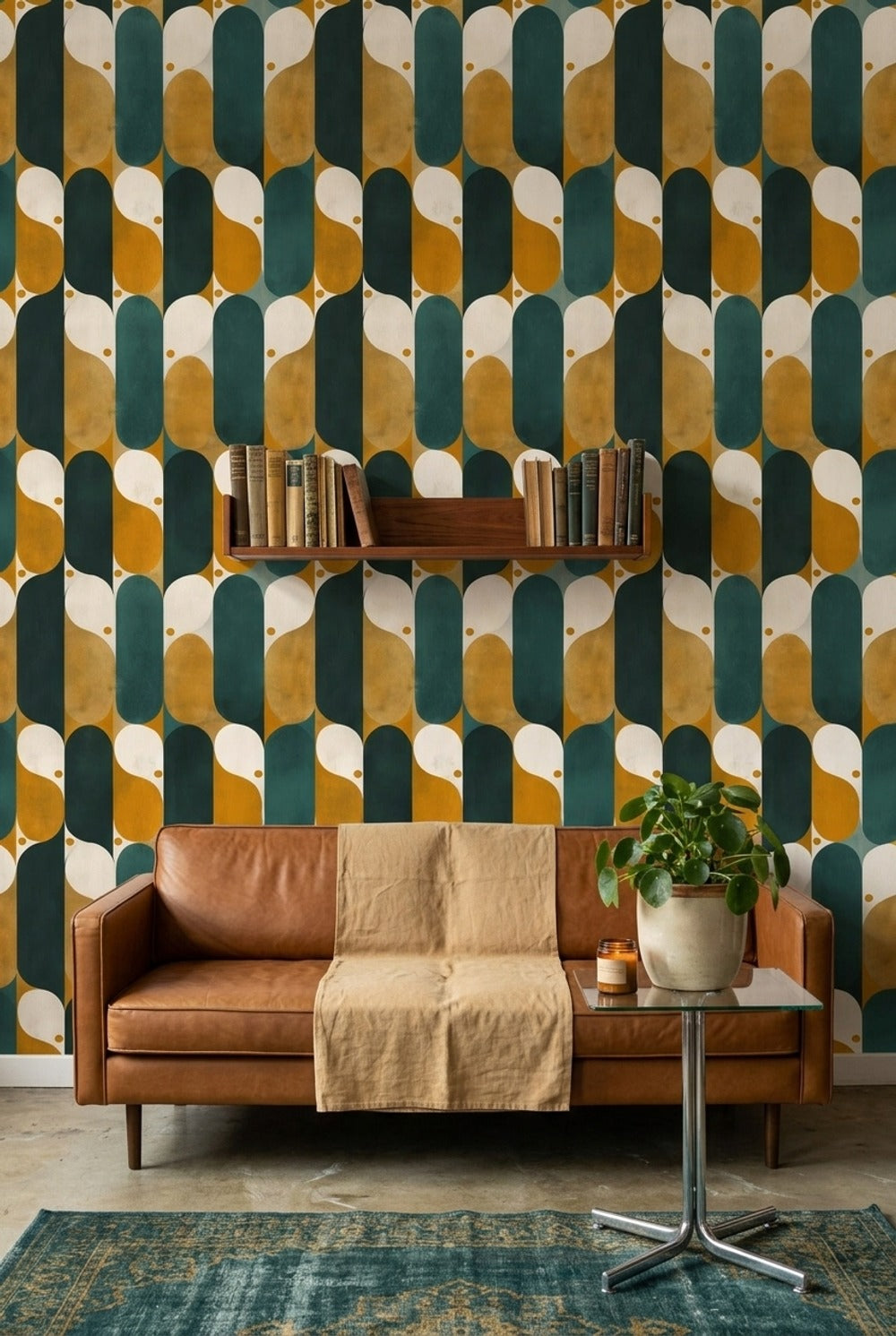 Mid Century Modern Wallpaper Retro Removable Geometric Wall Decor