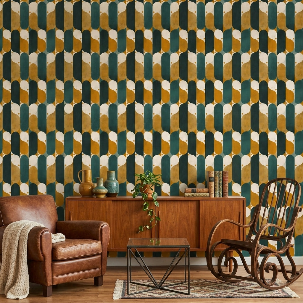Mid Century Modern Wallpaper Retro Removable Geometric Wall Decor