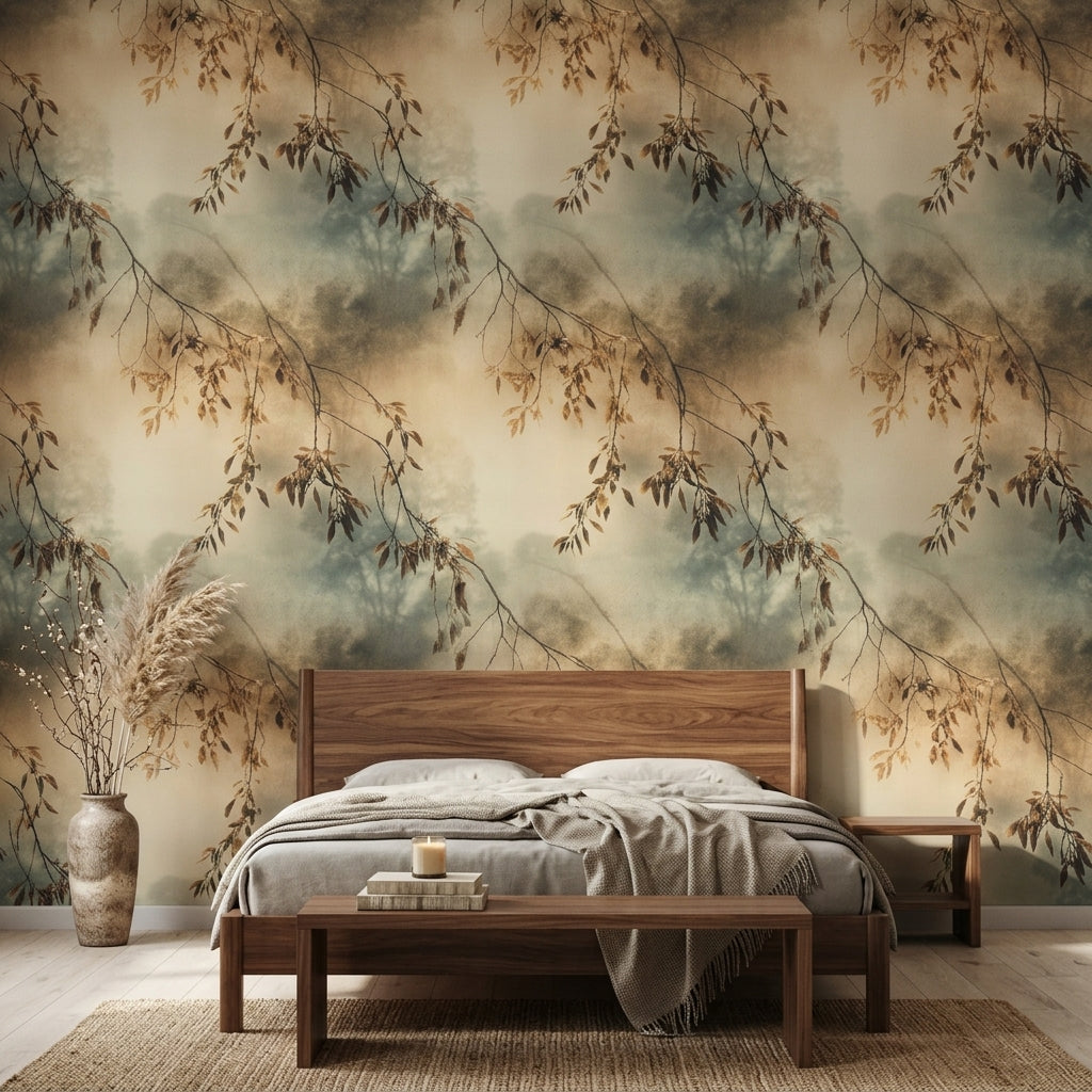 Moody Nature Wallpaper Tree Branches Autumn Leaves Decorative Mural