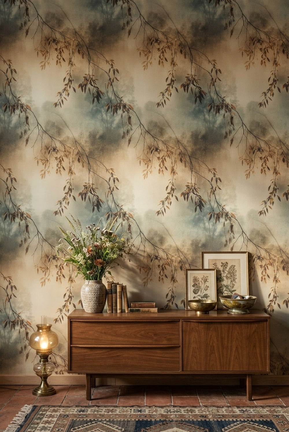 Moody Nature Wallpaper Tree Branches Autumn Leaves Decorative Mural