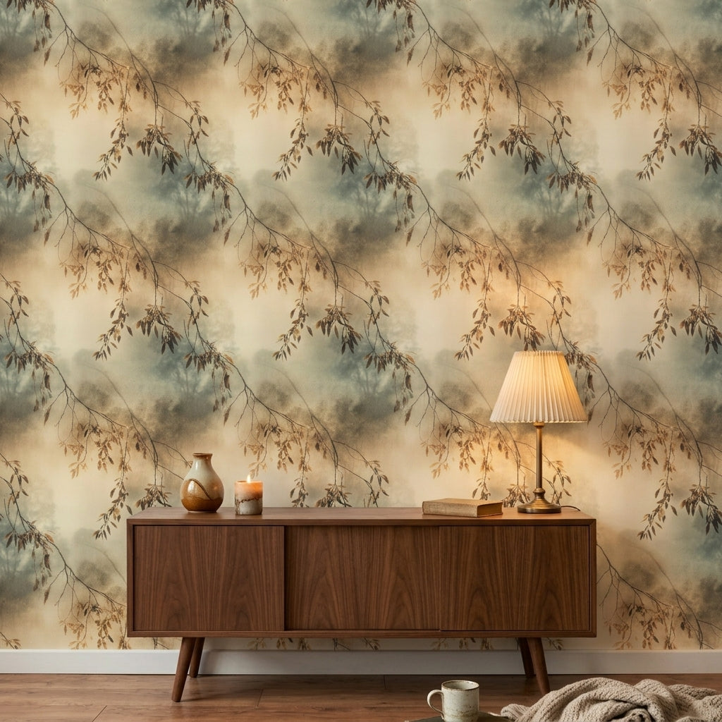 Moody Nature Wallpaper Tree Branches Autumn Leaves Decorative Mural