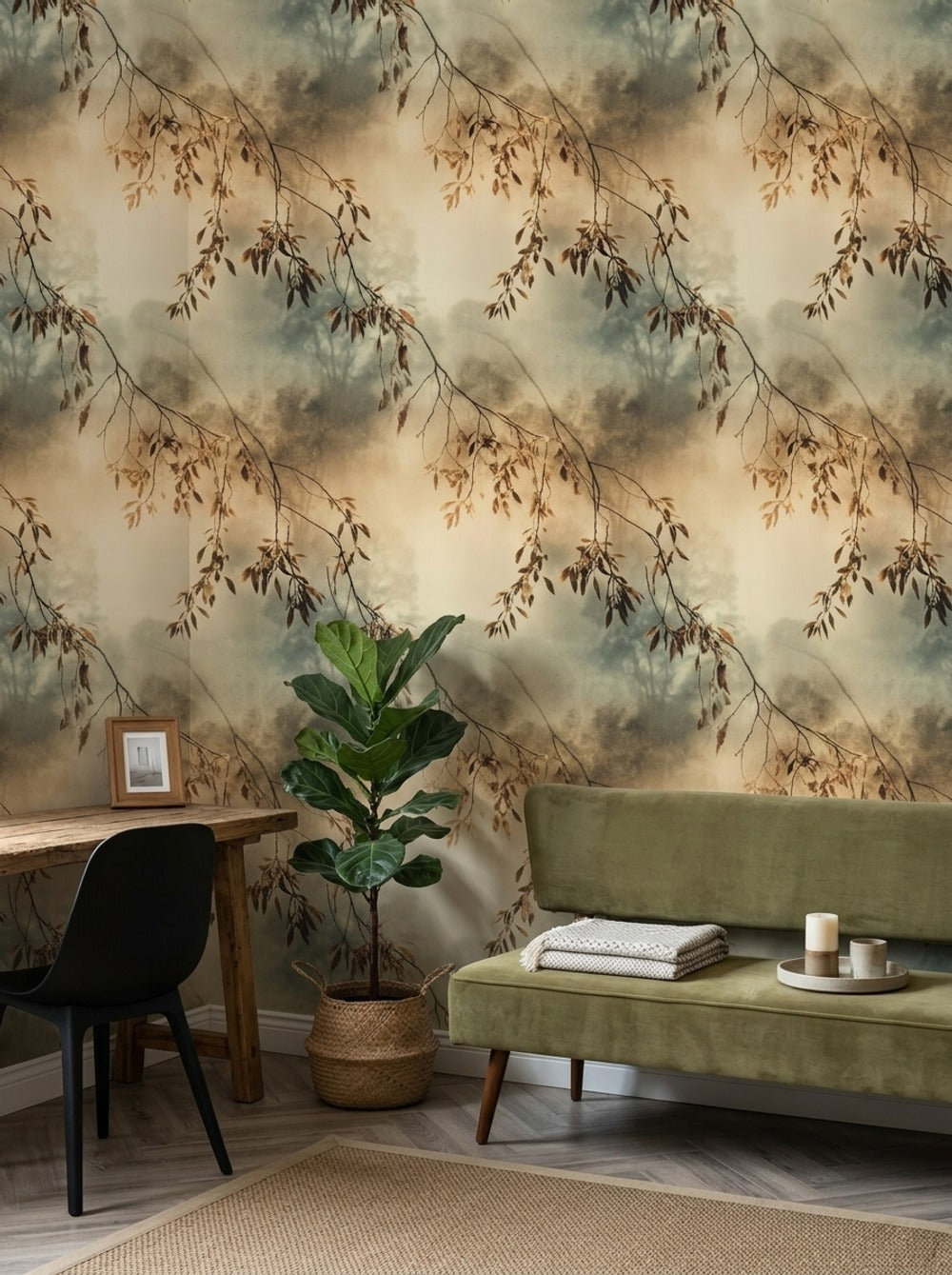 Moody Nature Wallpaper Tree Branches Autumn Leaves Decorative Mural