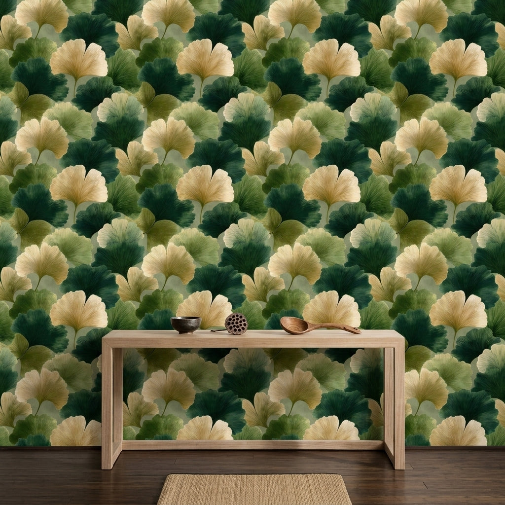 Ginkgo Leaves Wallpaper Botanical Removable Layered Foliage Wall Double Roll
