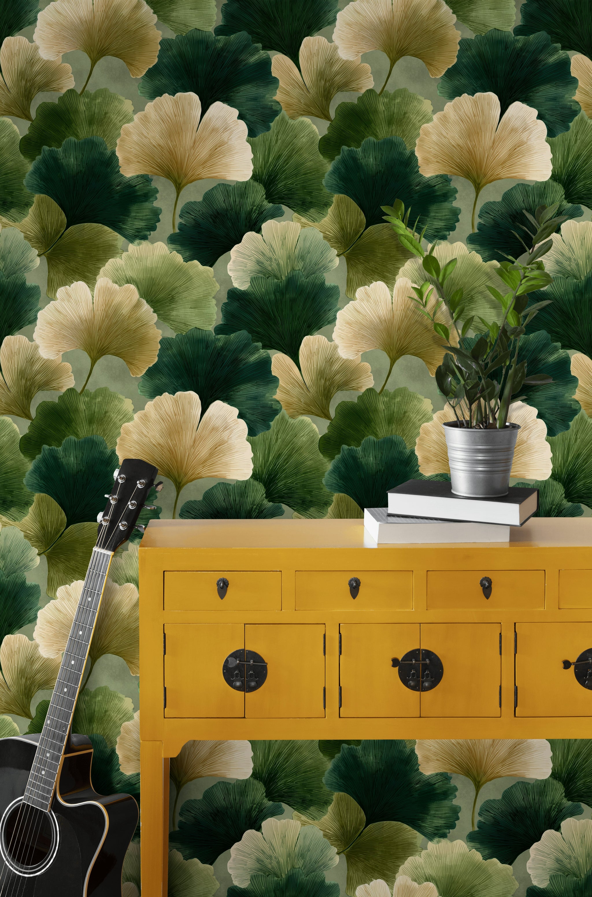 Ginkgo Leaves Wallpaper Botanical Removable Layered Foliage Wall Double Roll
