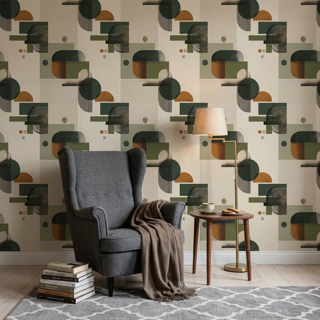 Mid Century Modern Wallpaper Retro Removable Geometric Wall Decor
