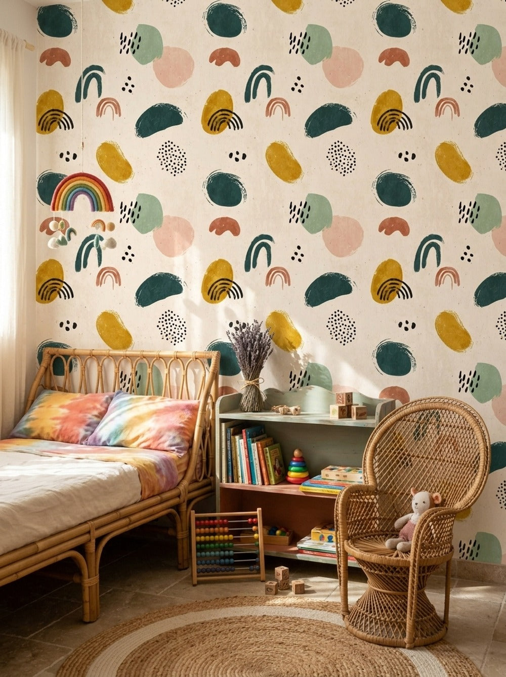 Abstract Wallpaper Geometric Shapes Hand Painted Decorative Mural