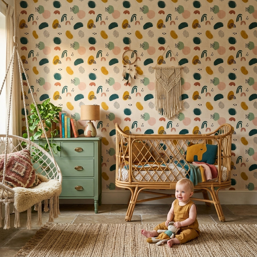 Abstract Wallpaper Geometric Shapes Hand Painted Decorative Mural