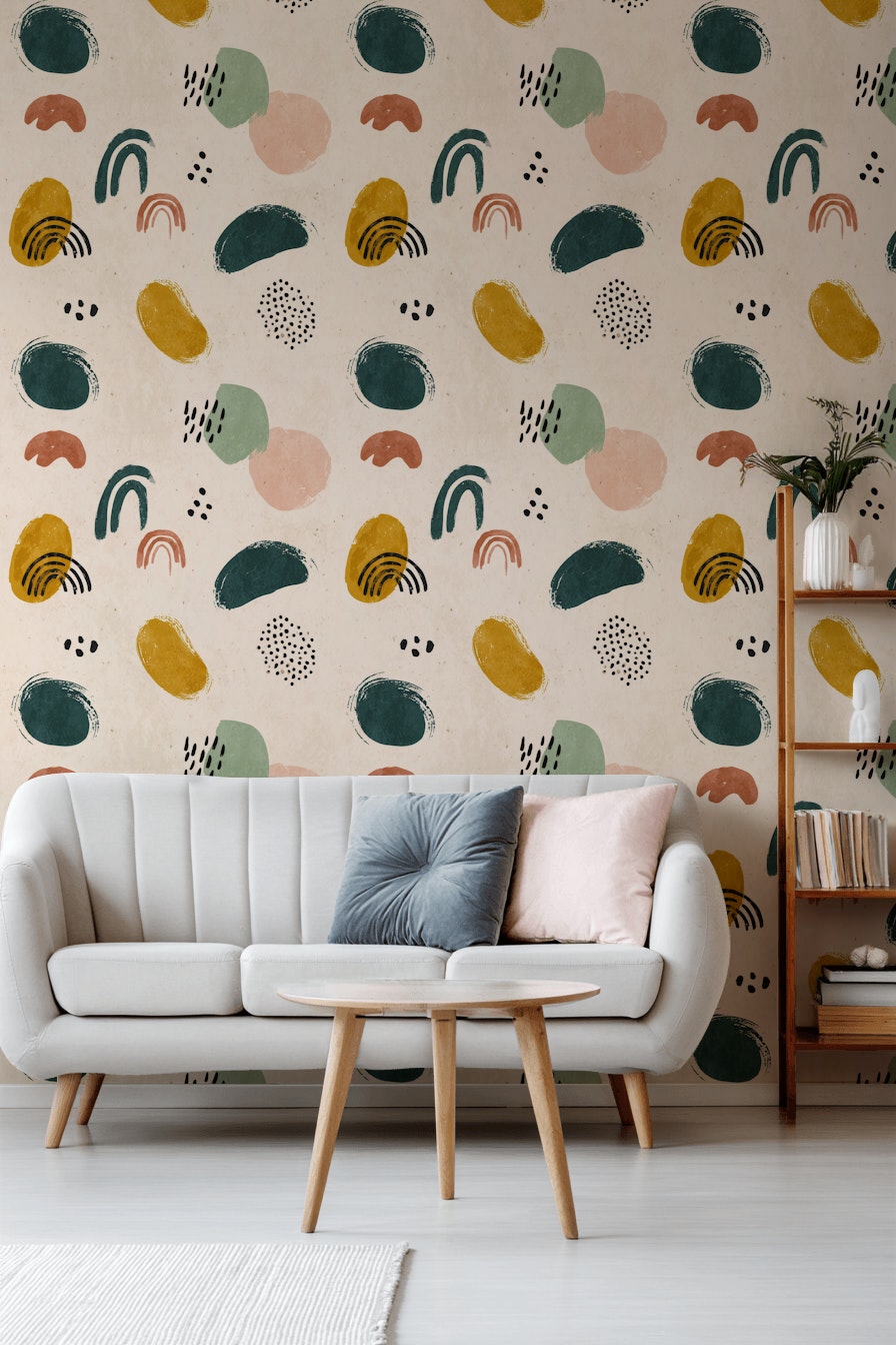 Abstract Wallpaper Geometric Shapes Hand Painted Decorative Mural
