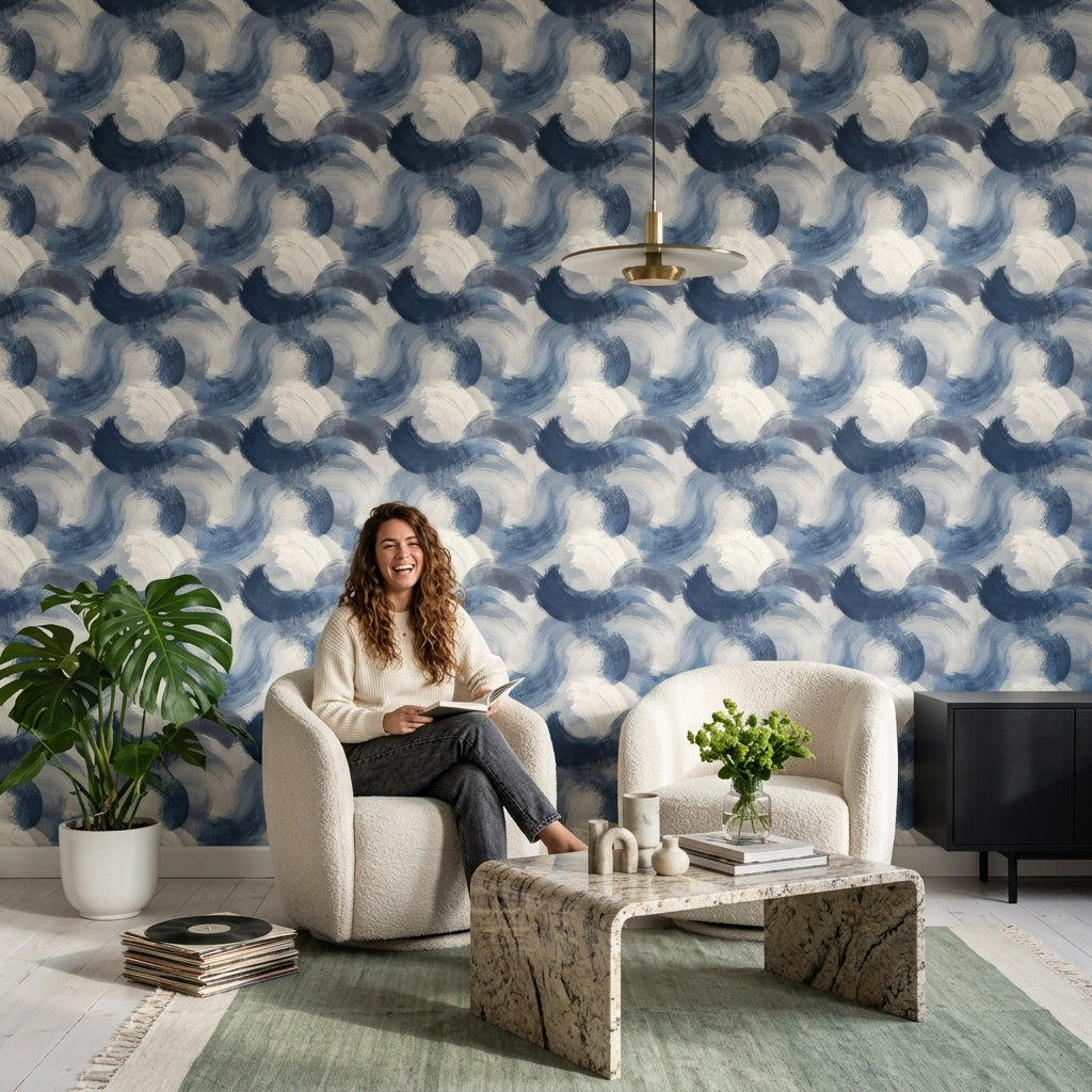 Abstract Wallpaper Blue Brushstroke Removable Wall Decor