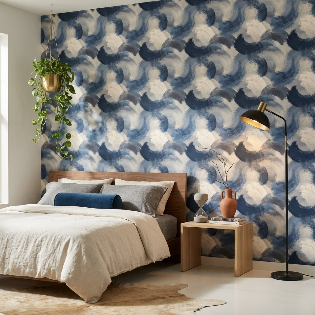 Abstract Wallpaper Blue Brushstroke Removable Wall Decor