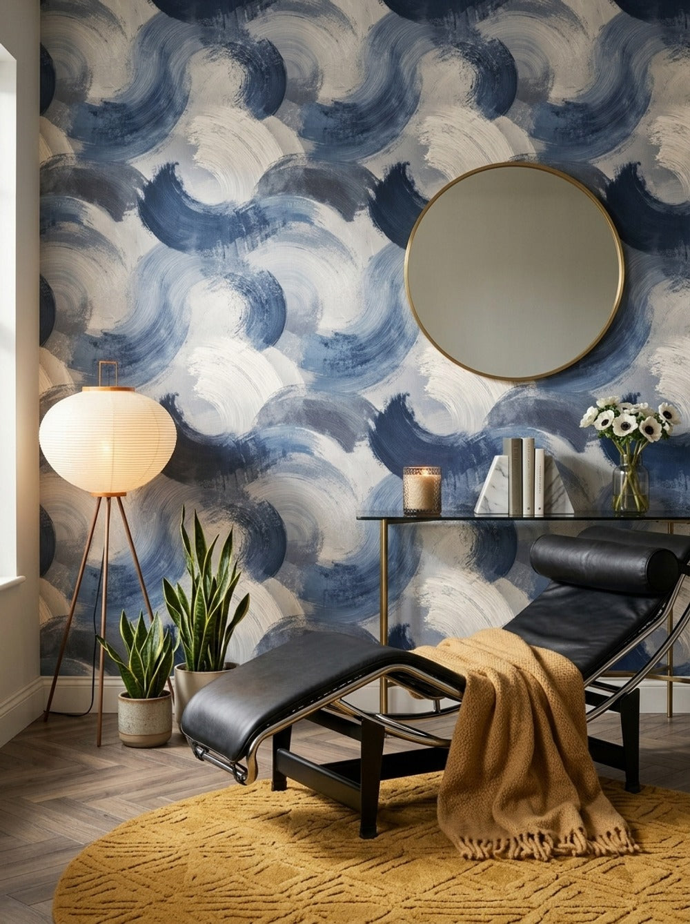 Abstract Wallpaper Blue Brushstroke Removable Wall Decor