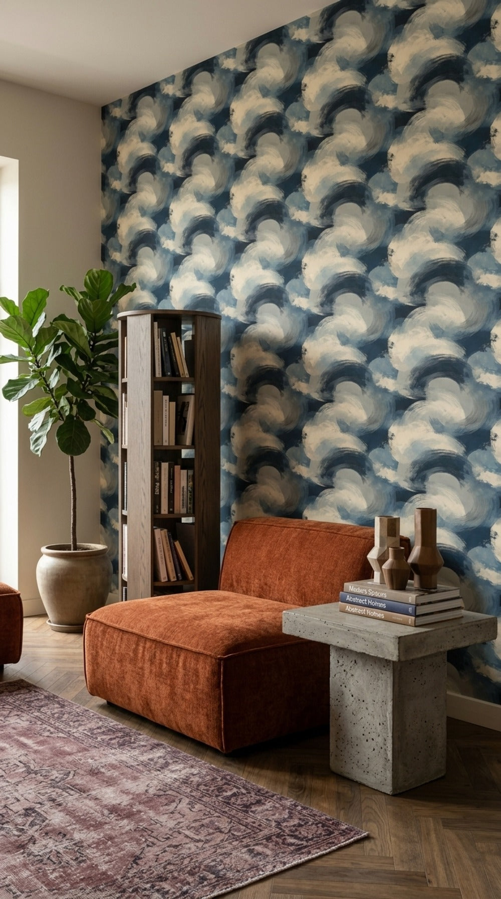 Overlapping Circles Wallpaper Navy Blue Modern Decorative Mural
