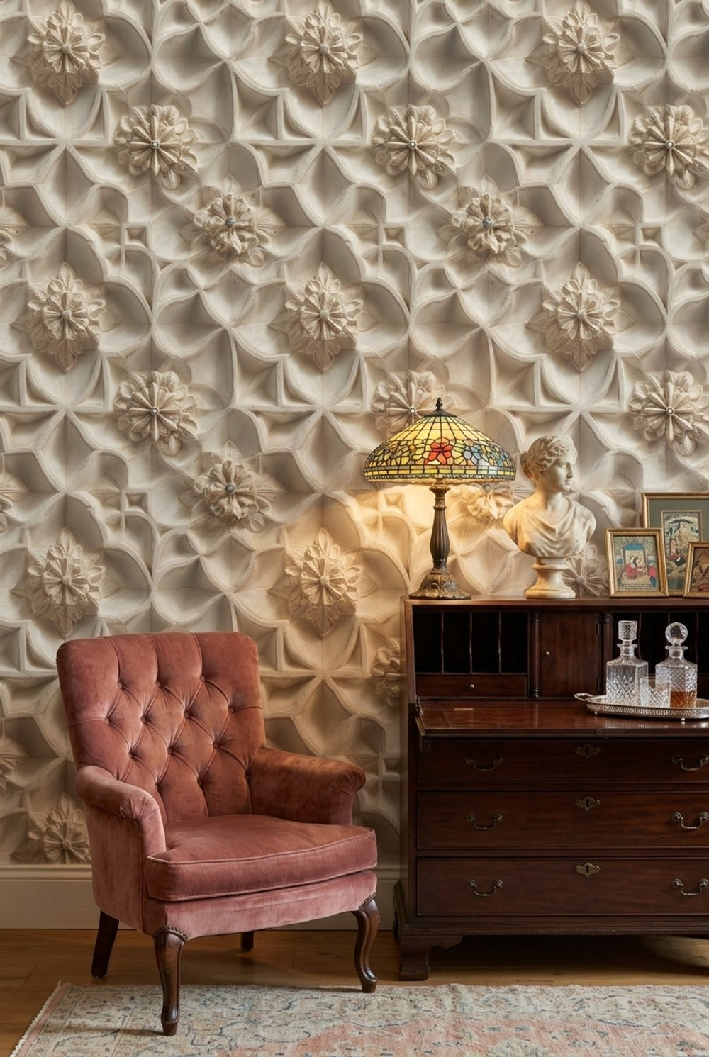 3D Relief Wallpaper Cream Plaster Texture Decorative Mural