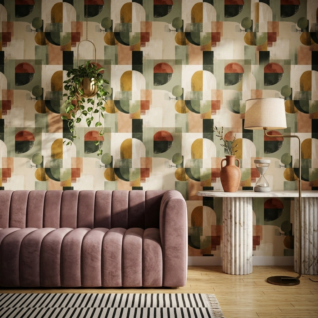 Mid-Century Modern Wallpaper Retro Removable Geometric Wall Decor