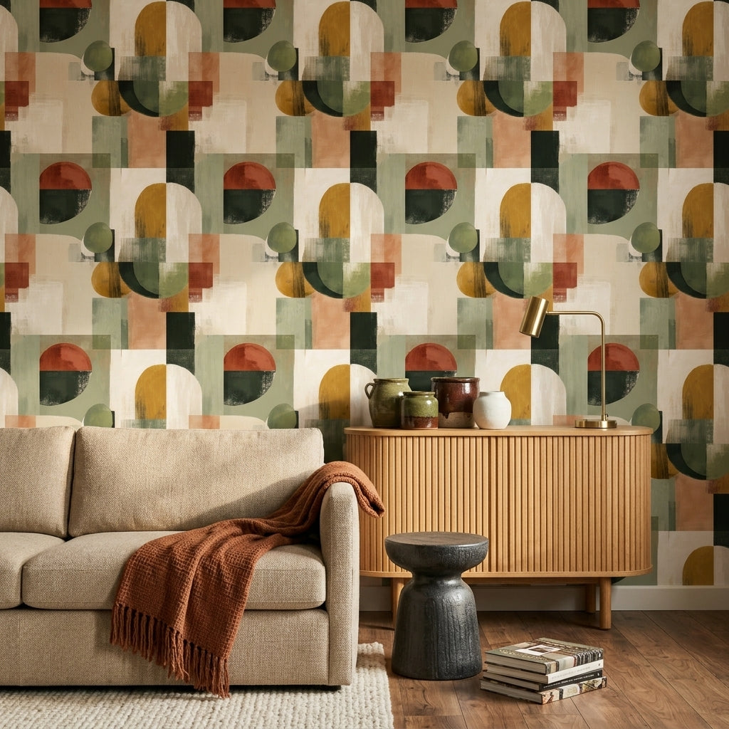 Mid-Century Modern Wallpaper Retro Removable Geometric Wall Decor