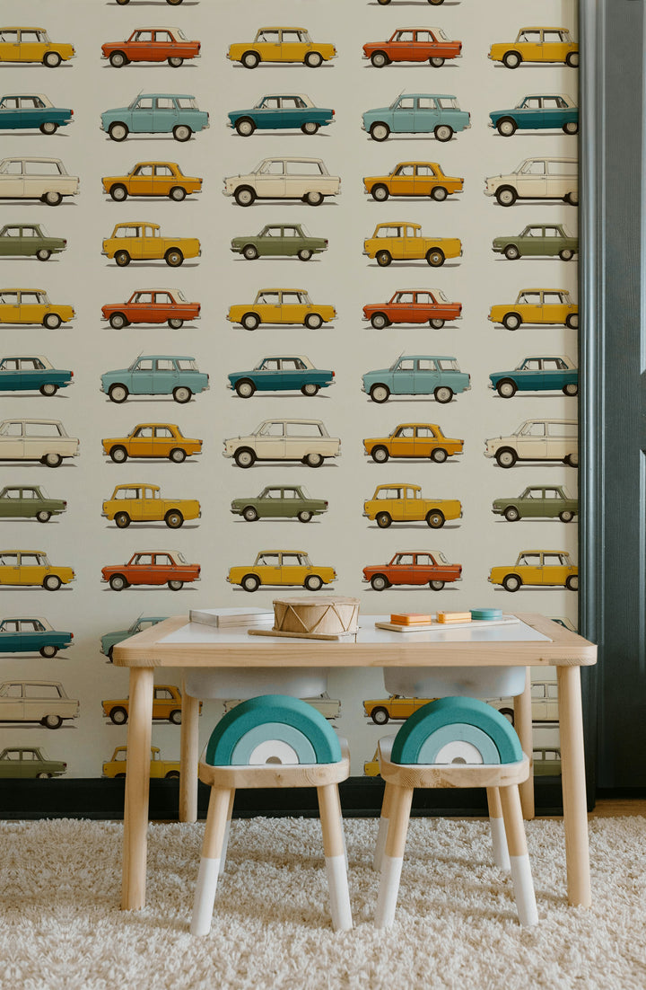 Mid Century Modern Wallpaper Retro Cars Vintage Decorative Mural