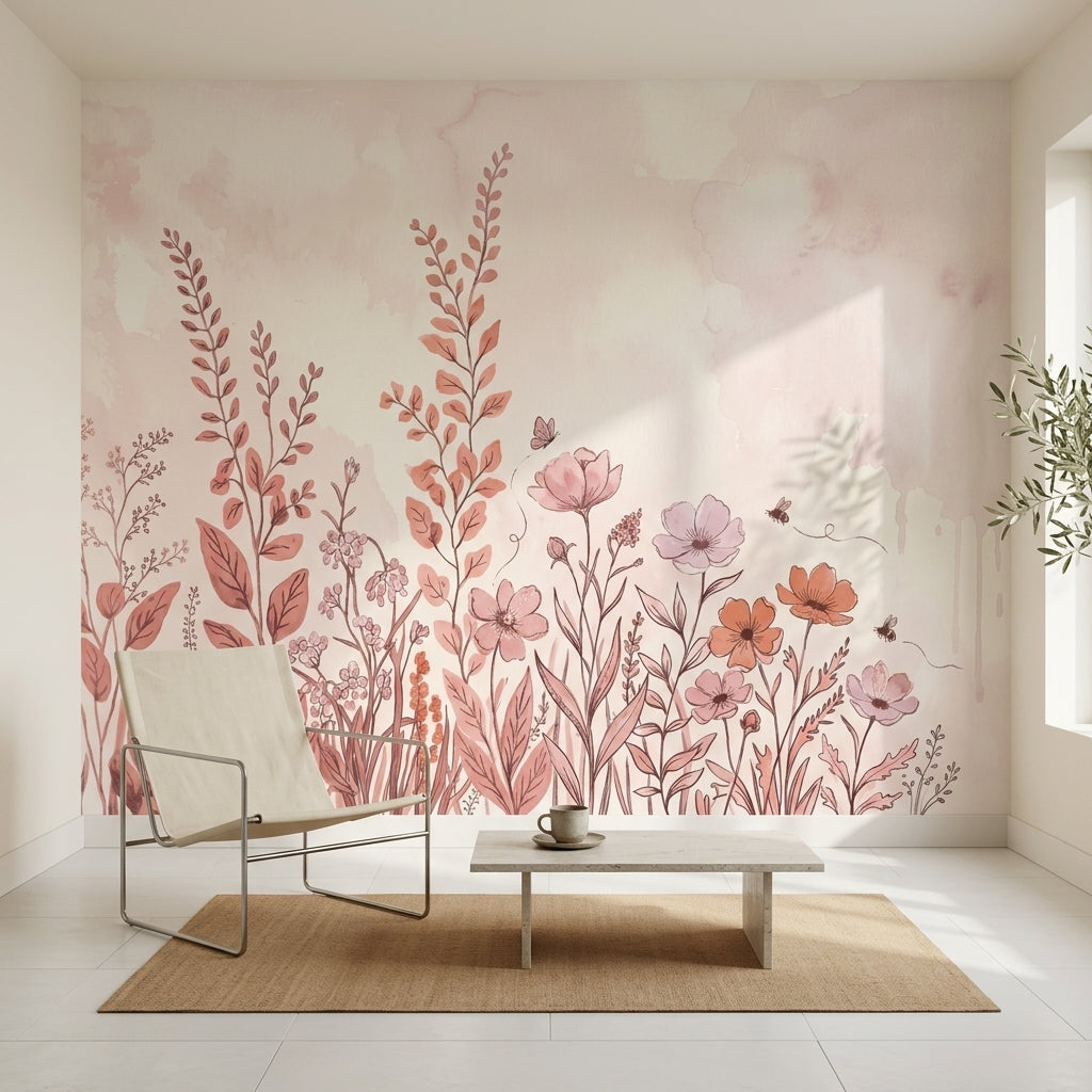 Watercolor Wallpaper Wildflowers Botanical Removable Wall Decor