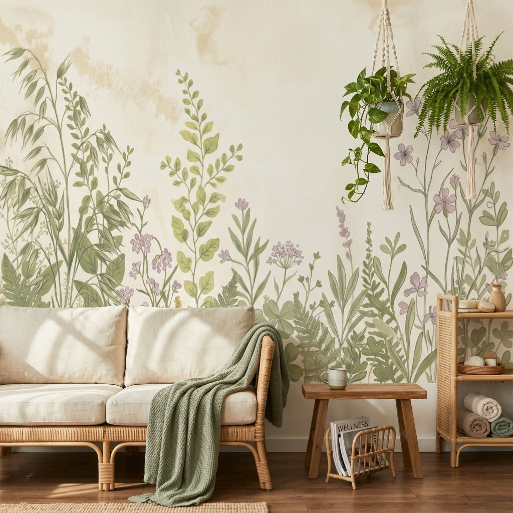 Botanical Wallpaper Wildflower Meadow Watercolor Removable Wall Decor