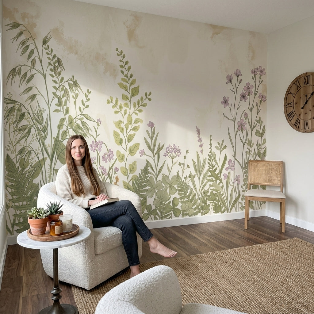 Botanical Wallpaper Wildflower Meadow Watercolor Removable Wall Decor