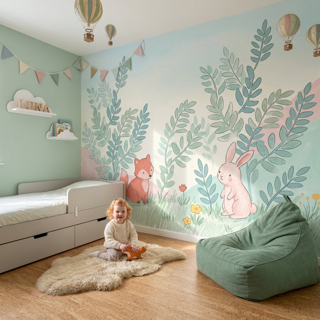 Woodland Animals Wallpaper Fox Rabbit Removable Wall Decor