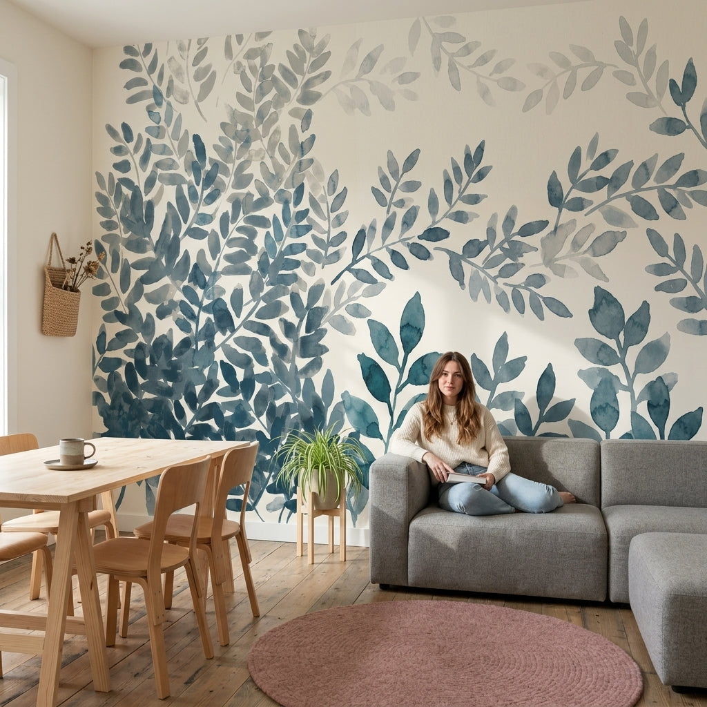 White Background Wallpaper Minimal Removable Botanical Wall Decor