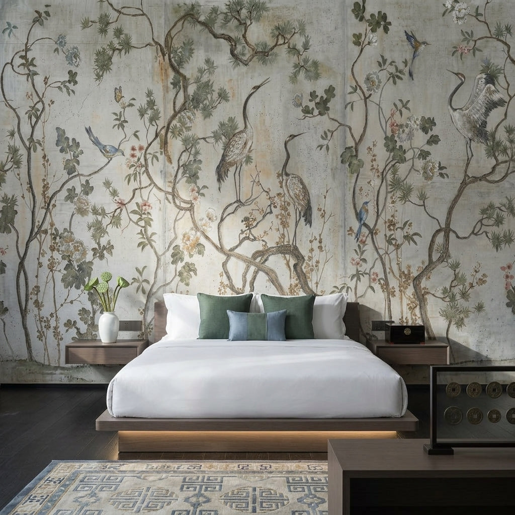 Paper Texture Wallpaper Botanical Removable Chinoiserie Wall Decor