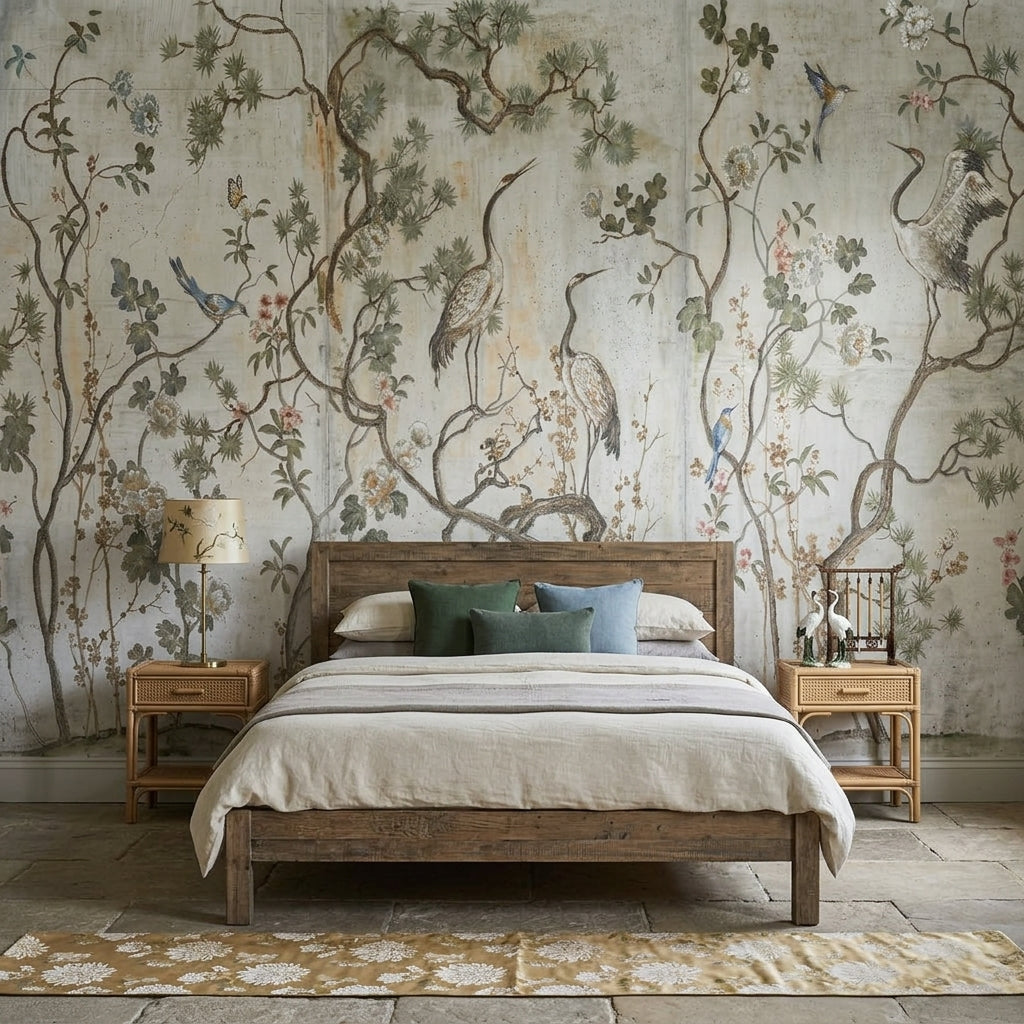 Paper Texture Wallpaper Botanical Removable Chinoiserie Wall Decor