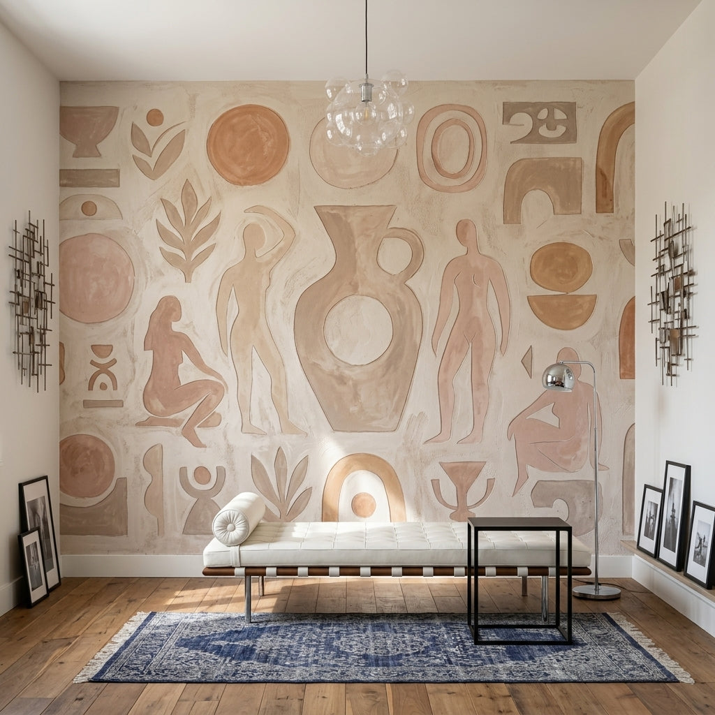 Abstract Mural Wallpaper Geometric Shapes Terracotta Beige Removable Wall Decor
