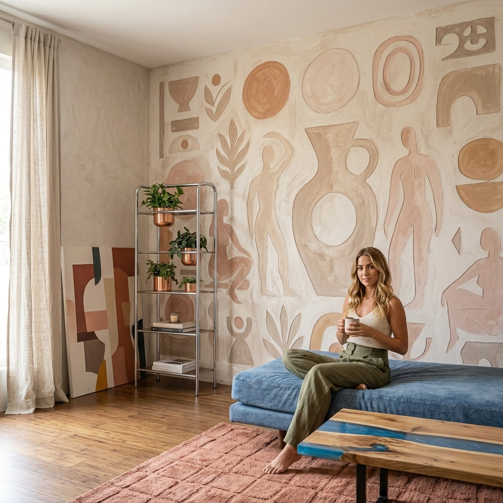 Abstract Mural Wallpaper Geometric Shapes Terracotta Beige Removable Wall Decor