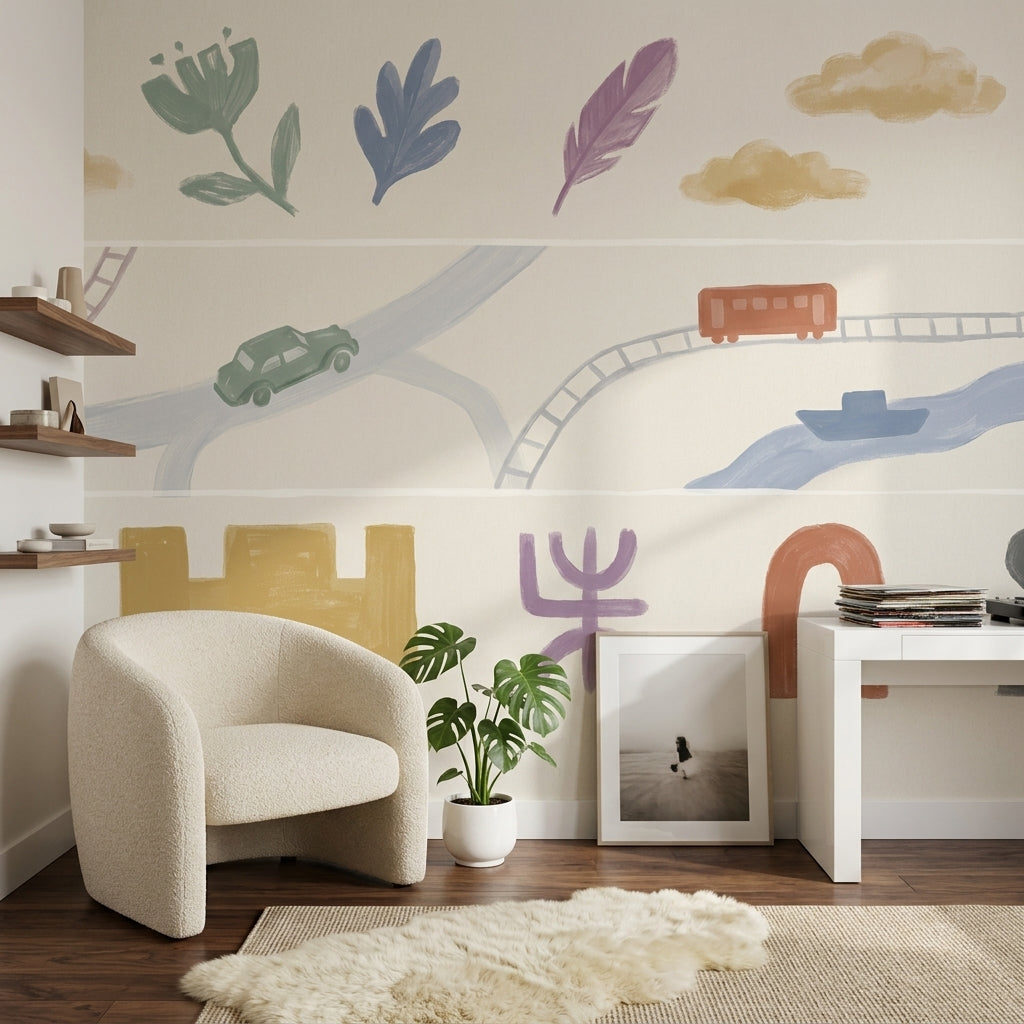 Kids Nursery Wallpaper Bright Beige Background Wall Mural